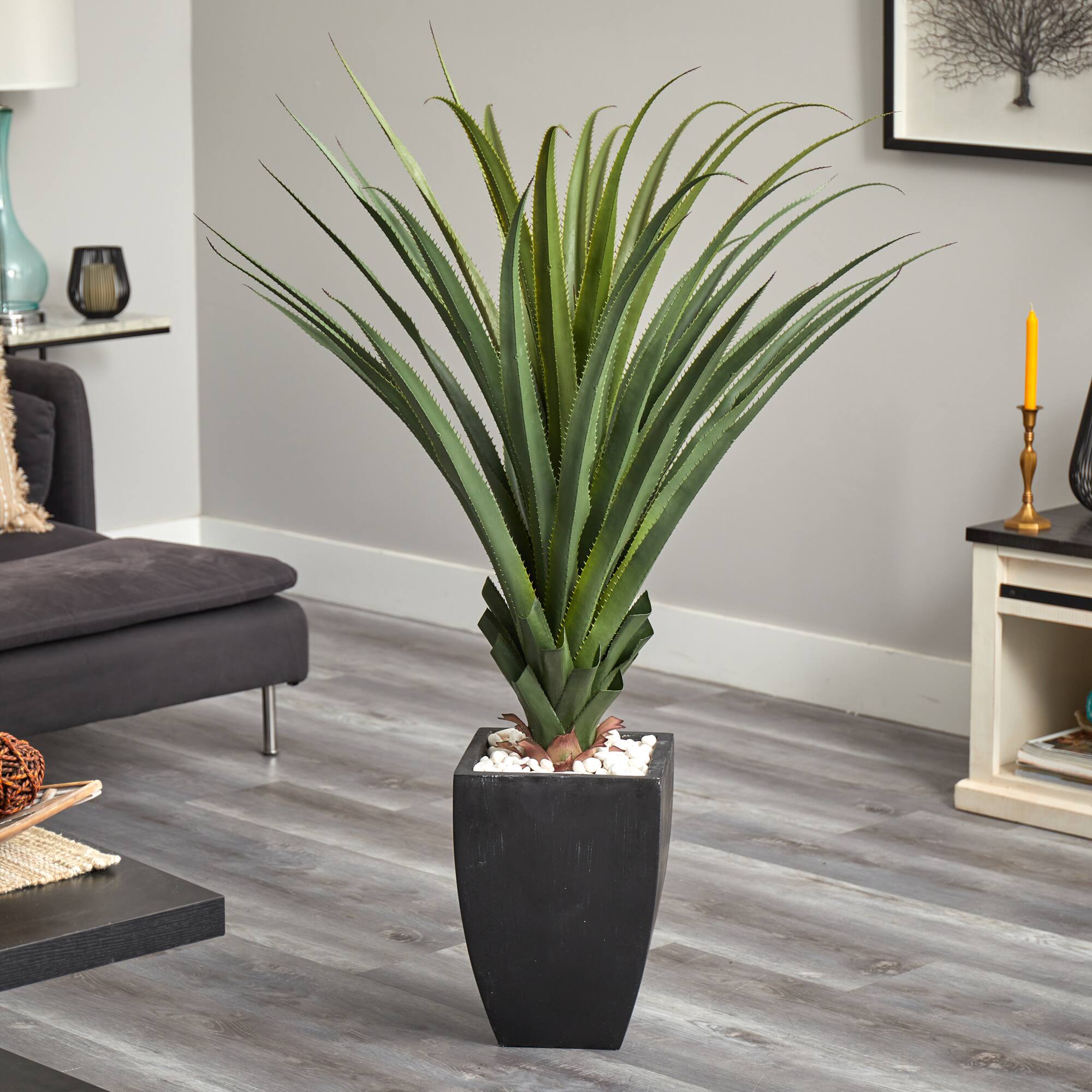 4.5ft. Spiked Agave Plant In Black Planter